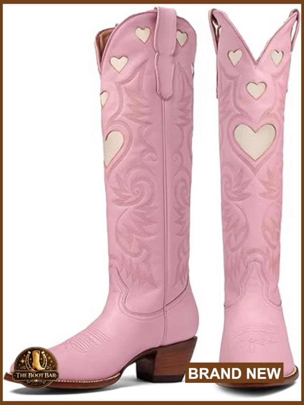 Women's Knee High Cowboy Boots Wide Calf Round Toe Chunky Heel